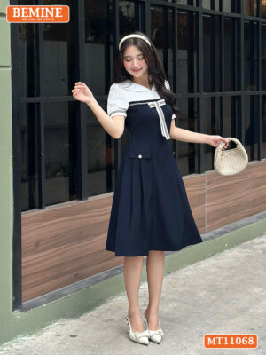 Đầm thiết kế BEMINE cổ thủy thủ đính nơ MT11068