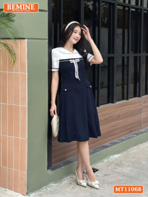 Đầm thiết kế BEMINE cổ thủy thủ đính nơ MT11068