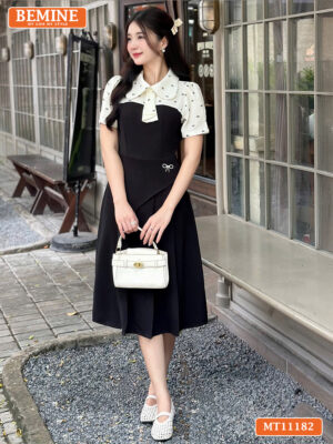 Đầm thiết kế BEMINE cổ sen có cavat kiểu MT11182 hình ảnh