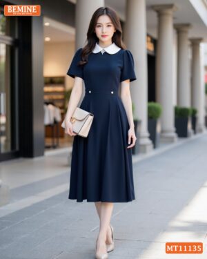 Đầm thiết kế BEMINE cổ sen đính đá MT11135 hình ảnh
