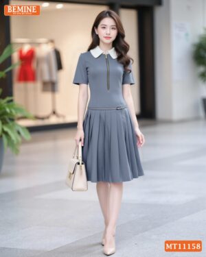 Đầm thiêt kế BEMINE cổ sơ mi dây kéo trước MT11158 hình ảnh