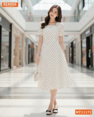 Đầm thiết kế BEMINE cổ vuông nơ vai MT11172 hình ảnh