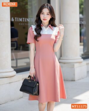Đầm thiết kế BEMINE cổ sơ mi phối bèo MT11175 hình ảnh