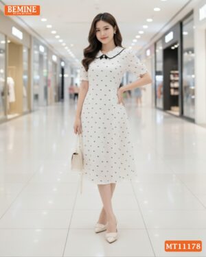 Đầm thiết kế BEMINE cổ tim phối viền MT11178 hình ảnh