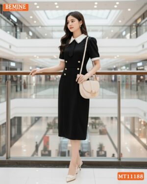 Đầm thiết kế BEMINE cổ sen viền ren cavat MT11188 hình ảnh