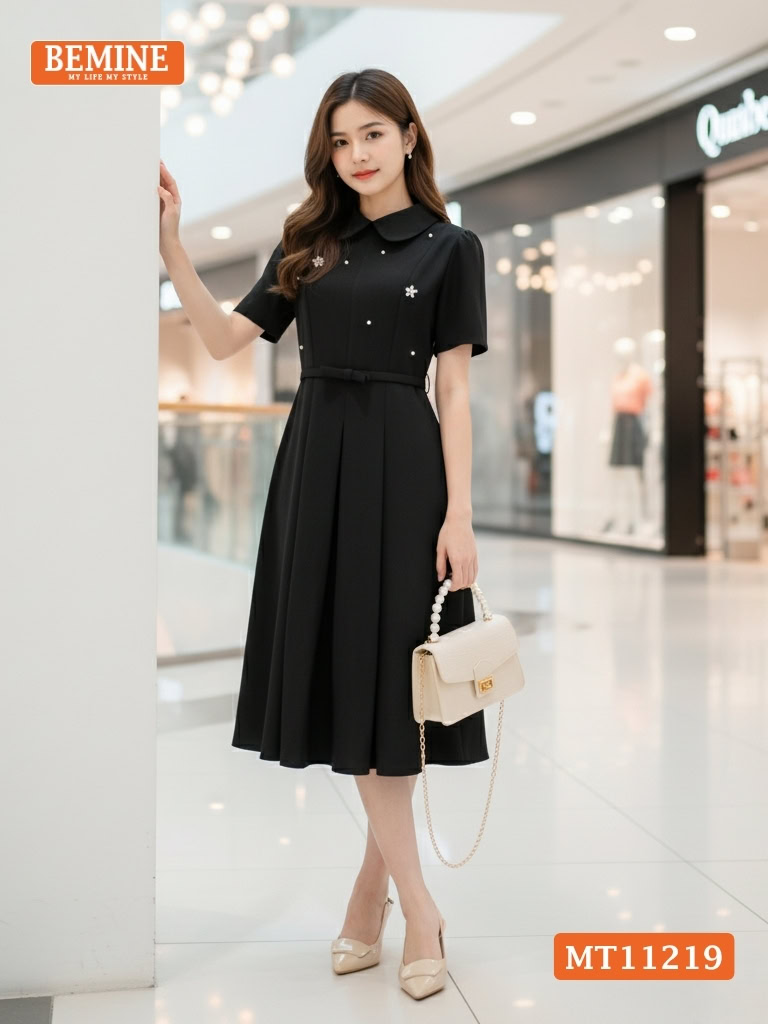 Đầm thiết kế BEMINE cổ sen đính đá MT11219
