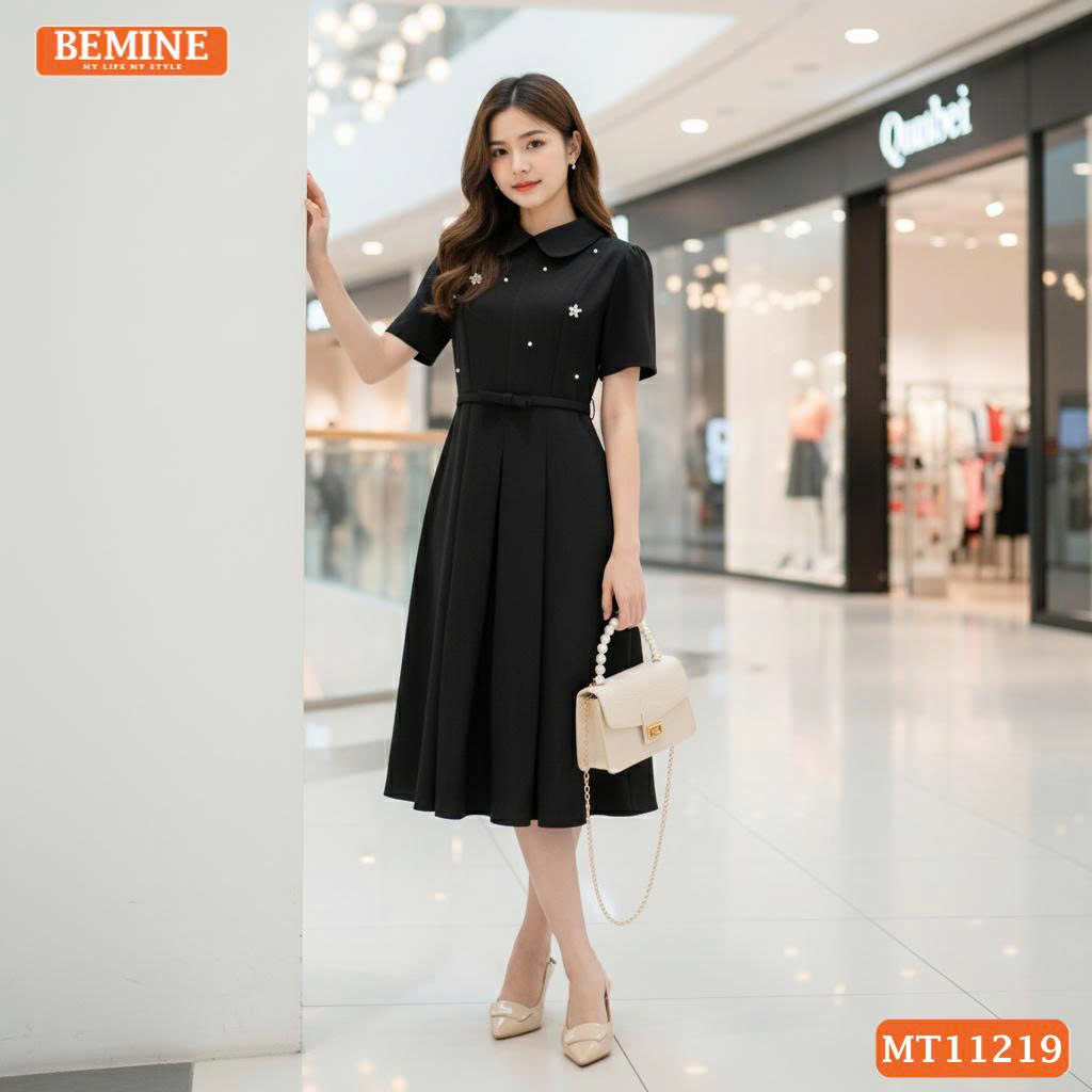 Đầm thiết kế BEMINE cổ sen đính đá MT11219