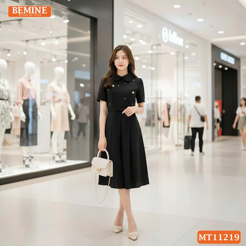Đầm thiết kế BEMINE cổ sen đính đá MT11219