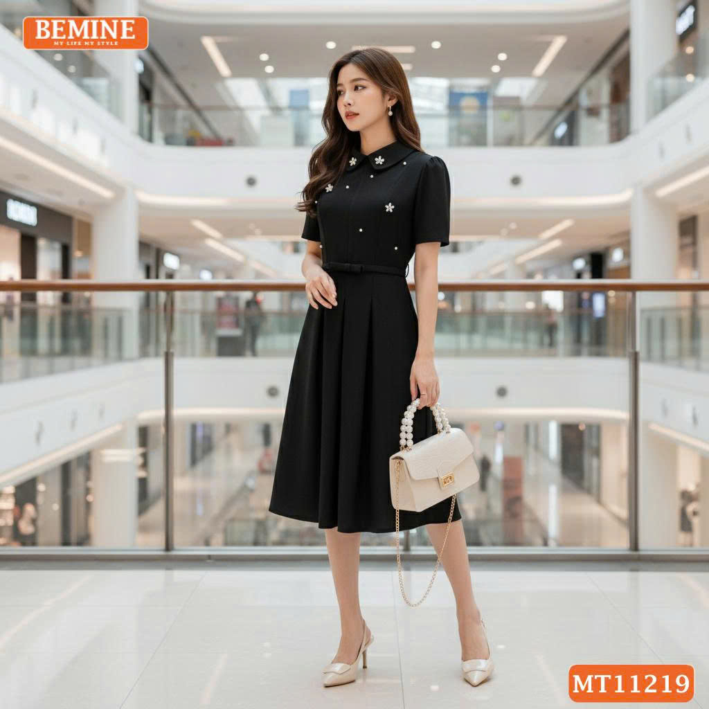 Đầm thiết kế BEMINE cổ sen đính đá MT11219