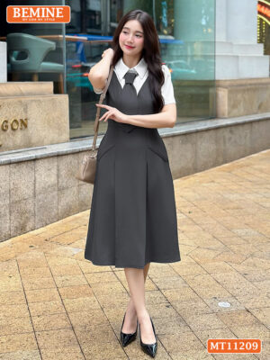 Đầm thiết kế BEMINE cổ đức phối cavat MT11209 hình ảnh