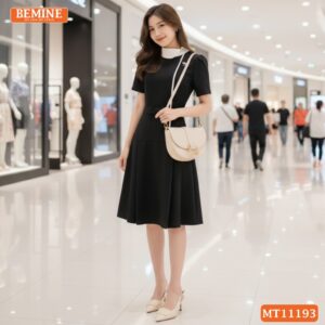 Đầm thiết kế BEMINE cổ sen kiểu phối viền MT11193