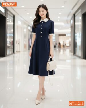 Chi tiết đường may tinh xảo và form dáng chữ A chuẩn chỉnh của mẫu đầm thiết kế BEMINE MT11213.