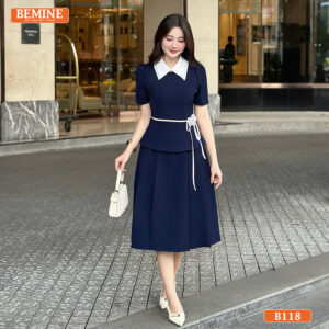 Đầm thiết kế BEMINE cổ đức kép dáng peplum tùng váy chữ A-B118