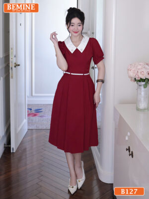 Đầm thiết kế BEMINE cổ tim phối tay phồng B127 hình ảnh