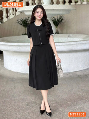 Đầm Thiết Kế BEMINE Cổ Tròn Phối Ren MT11205