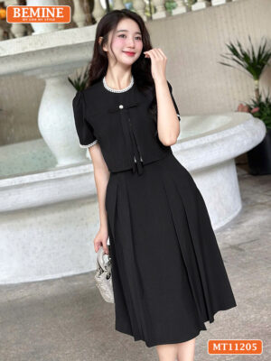 Đầm Thiết Kế BEMINE Cổ Tròn Phối Ren MT11205