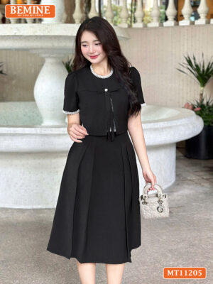 Đầm Thiết Kế BEMINE Cổ Tròn Phối Ren MT11205