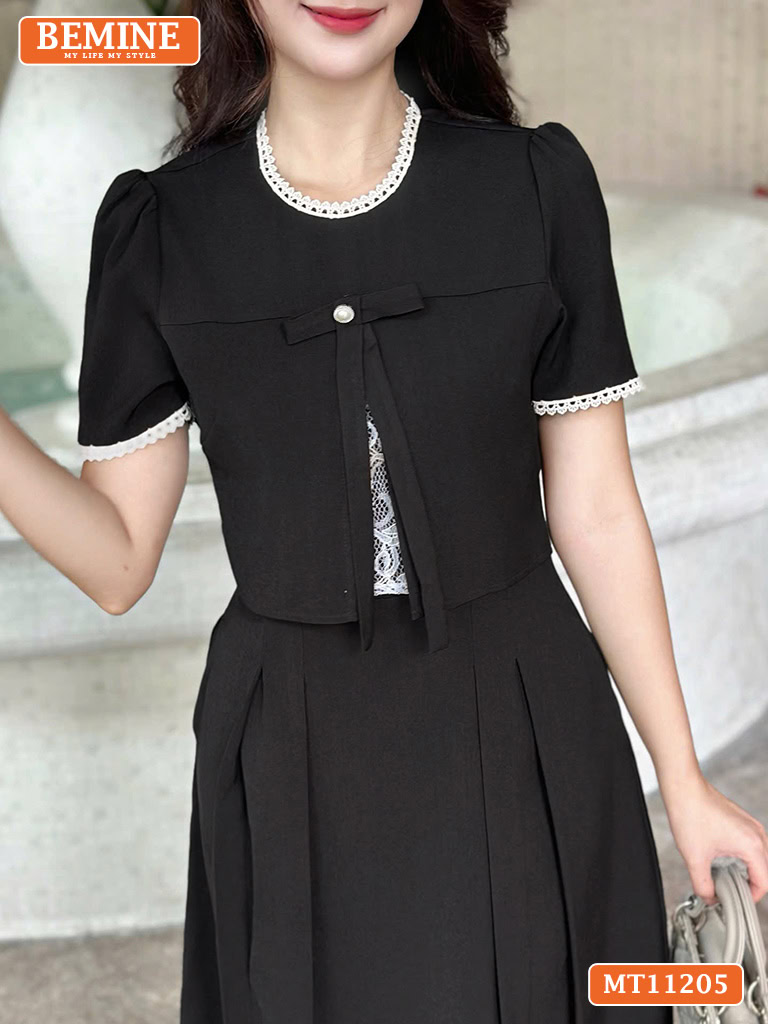 Đầm Thiết Kế BEMINE Cổ Tròn Phối Ren MT11205
