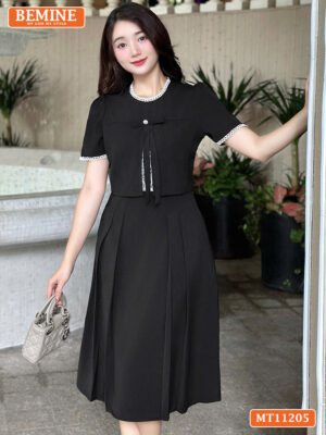 Đầm Thiết Kế BEMINE Cổ Tròn Phối Ren MT11205
