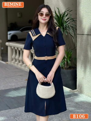 Đầm thiết kế BEMINE cổ V hai lớp phối viền B106