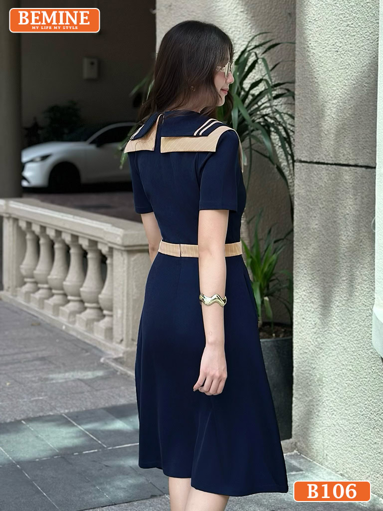 Đầm thiết kế BEMINE cổ V hai lớp phối viền B106