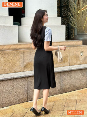 Đầm thiết kế BEMINE cổ V xếp ly ngực MT11203