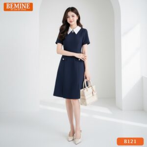 Đầm thiết kế BEMINE cổ đức có nắp túi B121
