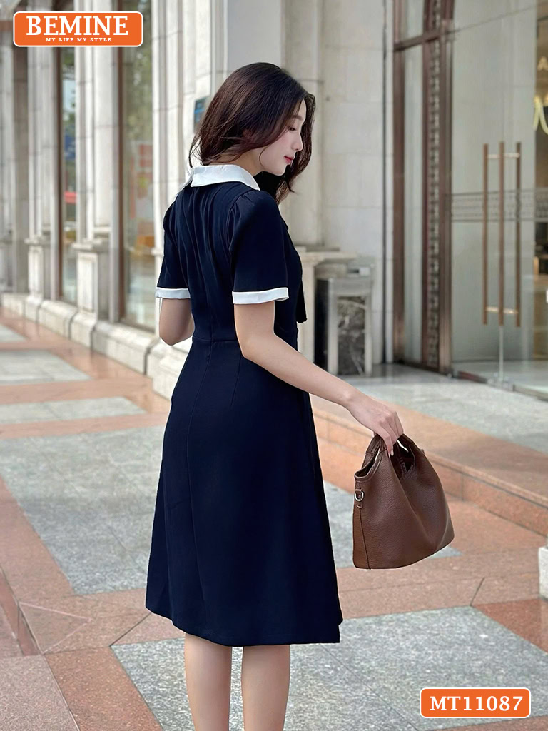Đầm thiết kế BEMINE cổ đức đính nơ có viền MT11087