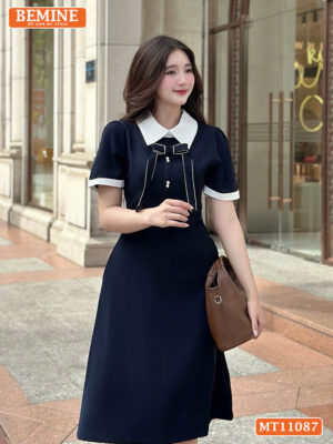 Đầm thiết kế BEMINE cổ đức đính nơ có viền MT11087