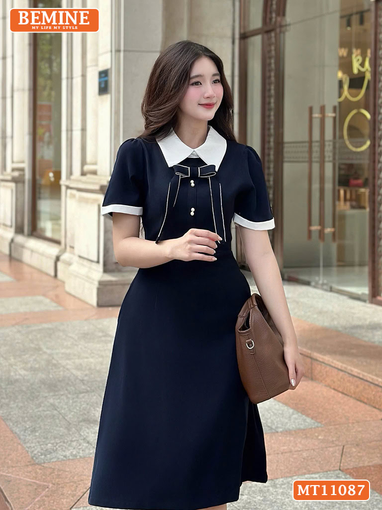 Đầm thiết kế BEMINE cổ đức đính nơ có viền MT11087
