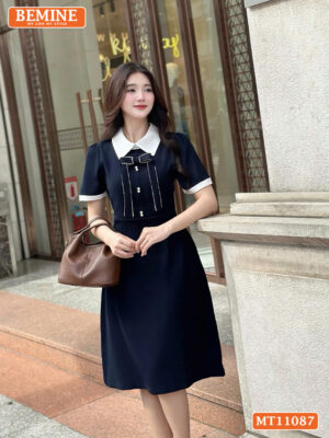 Đầm thiết kế BEMINE cổ đức đính nơ có viền MT11087