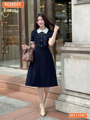 Đầm thiết kế BEMINE cổ đức đính nơ có viền MT11087