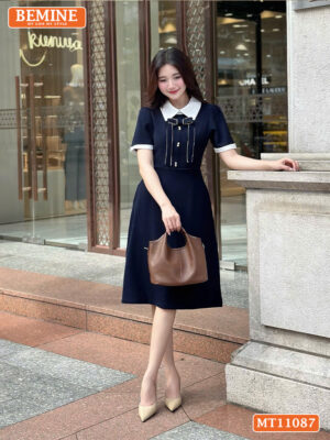 Đầm thiết kế BEMINE cổ đức đính nơ có viền MT11087