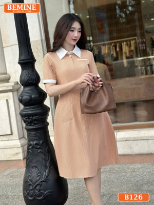 Đầm thiết kế BEMINE cổ đức họa tiết sọc B126