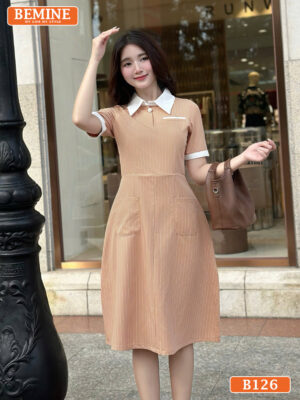 Đầm thiết kế BEMINE cổ đức họa tiết sọc B126