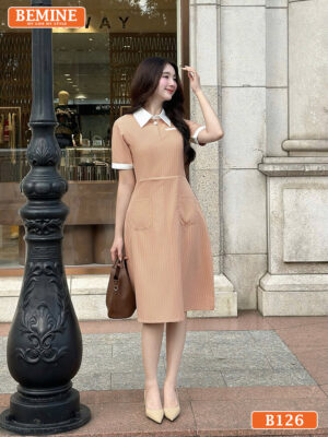 Đầm thiết kế BEMINE cổ đức họa tiết sọc B126