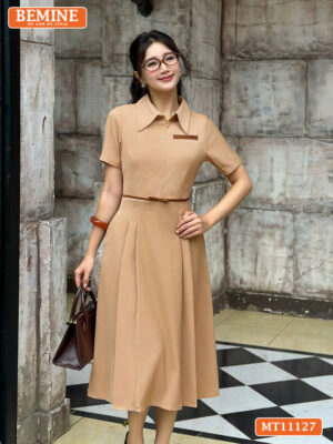 Đầm thiết kế BEMINE cổ đức khóa kéo trước MT11127