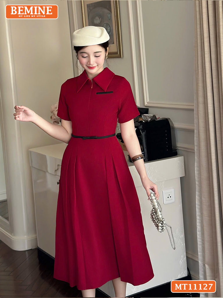 Đầm thiết kế BEMINE cổ đức khóa kéo trước MT11127