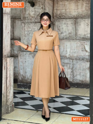 Đầm thiết kế BEMINE cổ đức khóa kéo trước MT11127