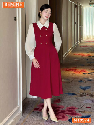 Đầm thiết kế BEMINE cổ đức phối voan có cúc MT9924