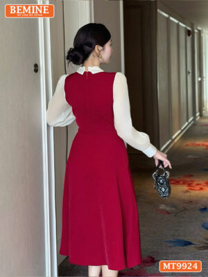 Đầm thiết kế BEMINE cổ đức phối voan có cúc MT9924