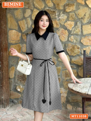 Đầm thiết kế BEMINE cổ đức thắt dây eo tim MT11038