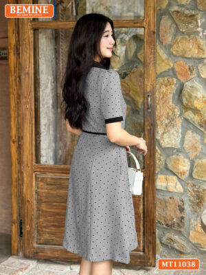Đầm thiết kế BEMINE cổ đức thắt dây eo tim MT11038