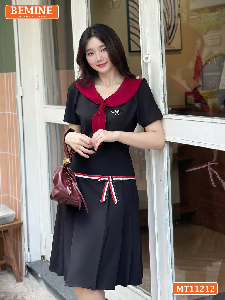 Đầm thiết kế BEMINE cổ phối cavat MT11212