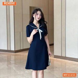 Đầm thiết kế BEMINE cổ phối nơ ren MT11151