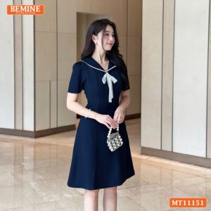 Đầm thiết kế BEMINE cổ phối nơ ren MT11151