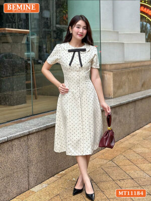 Đầm thiết kế BEMINE cổ sen đính nơ MT11184