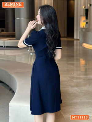 Đầm thiết kế BEMINE cổ sen phối gợn sống MT11113