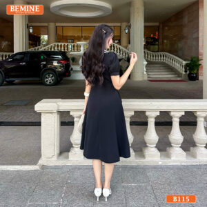 Đầm thiết kế BEMINE cổ sen phối viền đính nơ B115