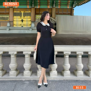 Đầm thiết kế BEMINE cổ sen phối viền đính nơ B115
